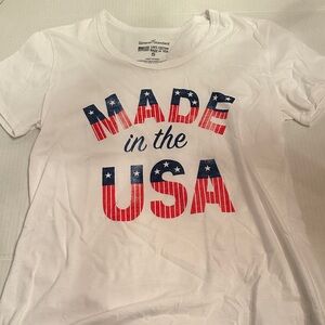 White Tee with Red and Blue 'Made in the USA' Design 100% Cotton - Small